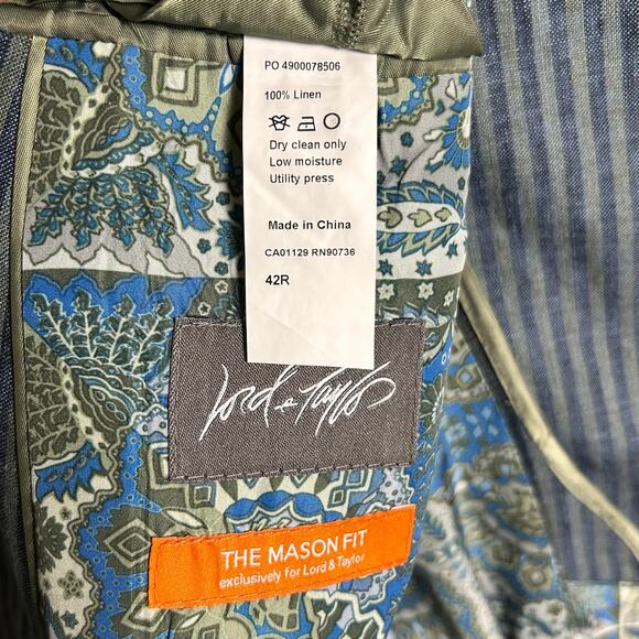 Tallia Linen sport coat Men's size 42 R convertible collar striped unique Mason - Picture 13 of 16